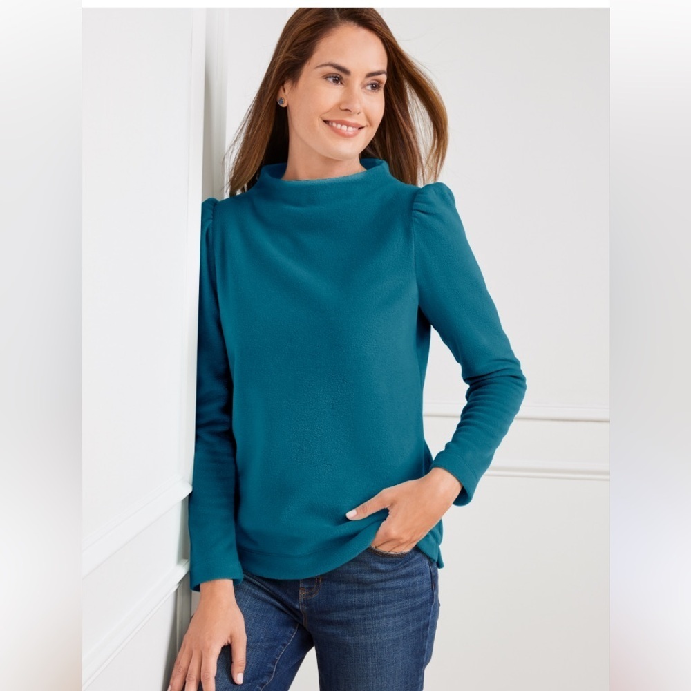 Talbots Fleece Pullover Teal Balloon Sleeves XL